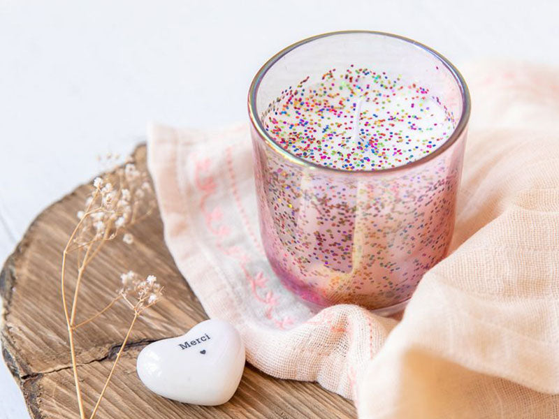 Achat Bougie en verre à paillettes rose - Atelier Jasmin