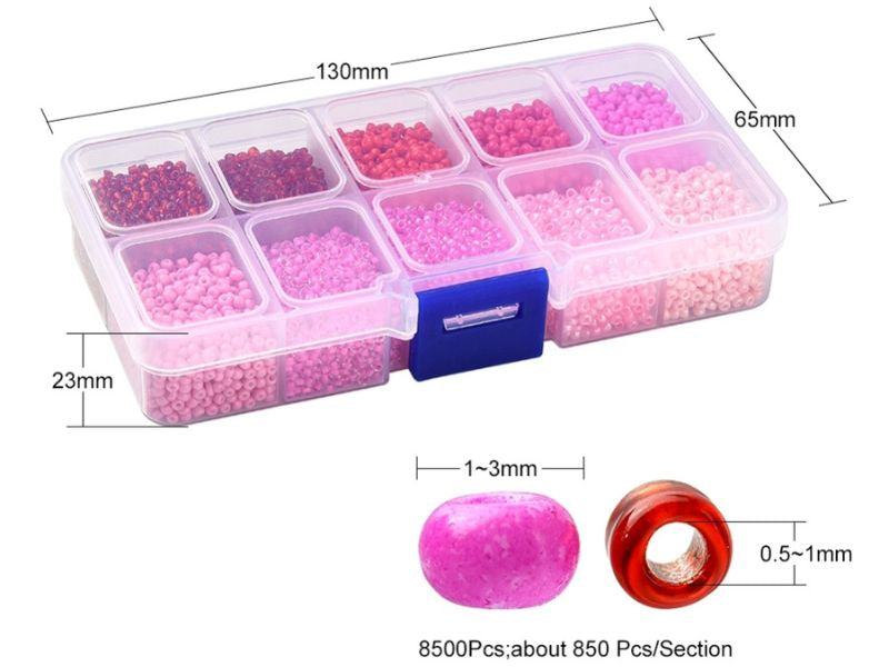 achat Boite de perles de rocailles - 10 Nuances Roses - 2,5mm - 8500 pcs