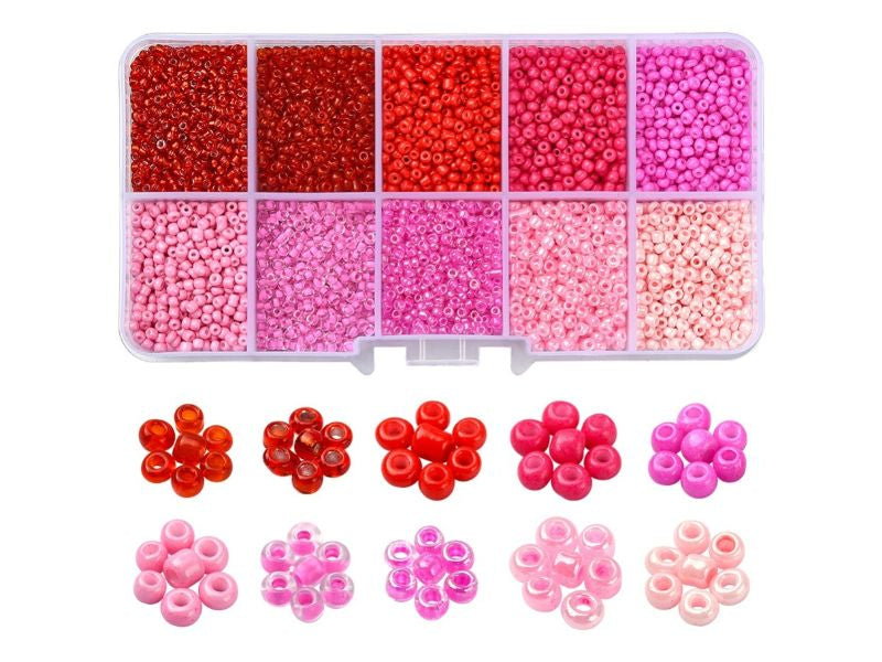 achat Boite de perles de rocailles - 10 Nuances Roses - 2,5mm - 8500 pcs