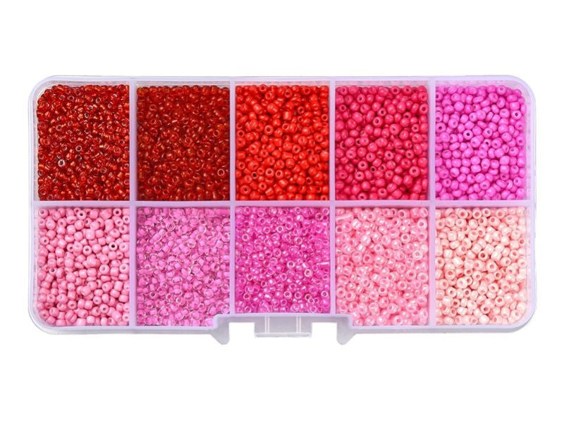 achat Boite de perles de rocailles - 10 Nuances Roses - 2,5mm - 8500 pcs