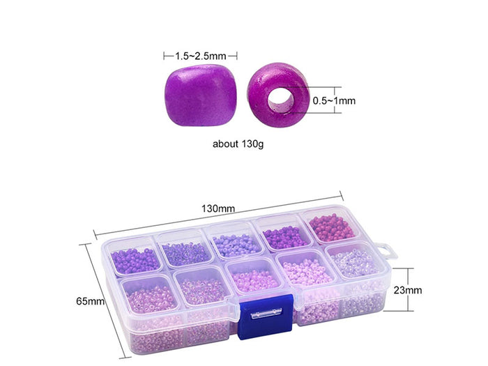 Achat Boite de perles de rocailles - 10 Nuances Violettes - 2,5mm - 8500 pcs