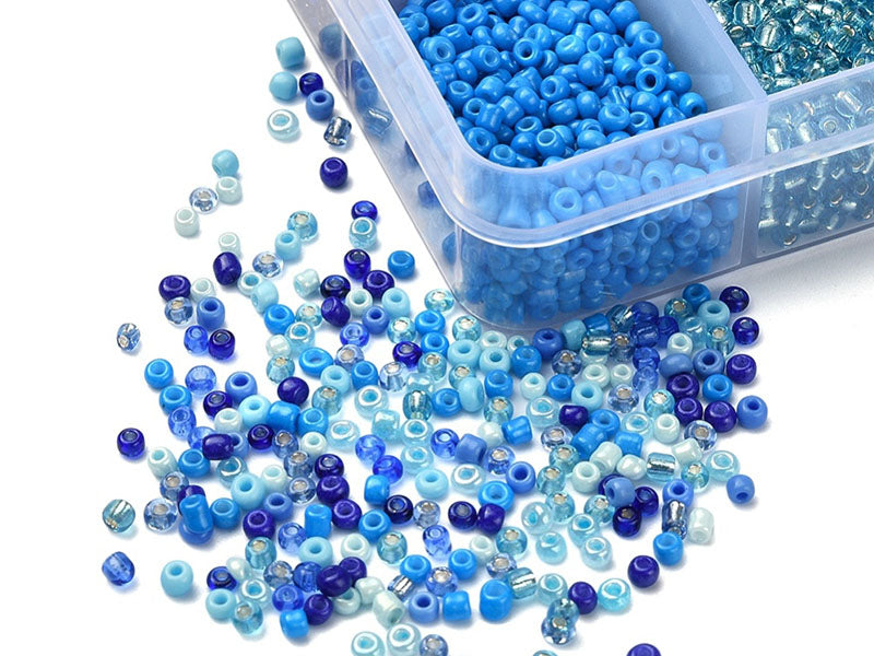 achat Boite de perles de rocailles - 10 Nuances bleues- 2,5mm - 8500 pcs