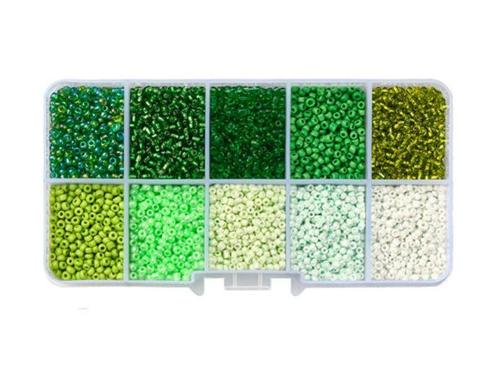 Achat Boite de perles de rocailles - 10 Nuances Vertes- 2,5mm - 8500 pcs