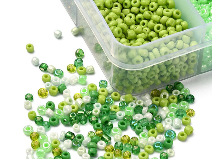 Achat Boite de perles de rocailles - 10 Nuances Vertes- 2,5mm - 8500 pcs