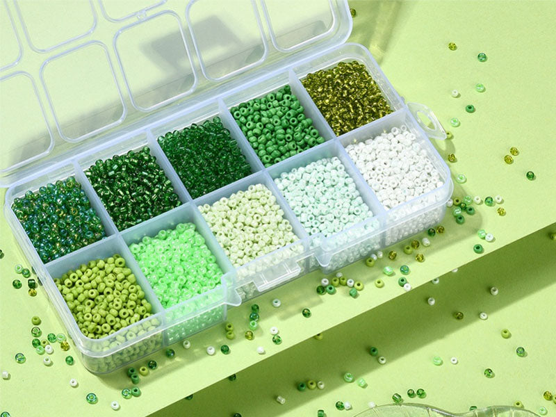 achat Boite de perles de rocailles - 10 Nuances Vertes- 2,5mm - 8500 pcs