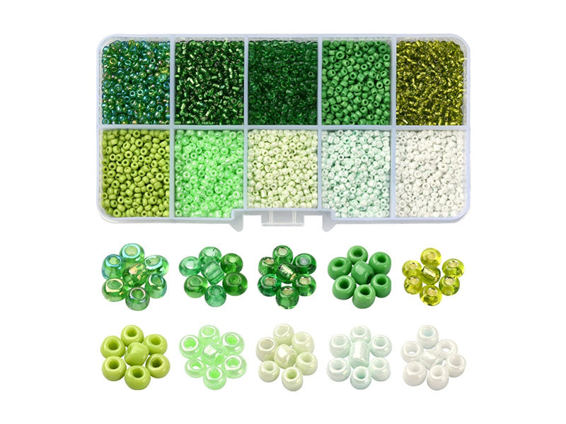 achat Boite de perles de rocailles - 10 Nuances Vertes- 2,5mm - 8500 pcs