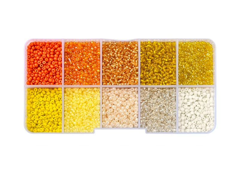 achat Boite de perles de rocailles - 10 Nuances jaunes orangées - 2,5mm - 8500 pcs