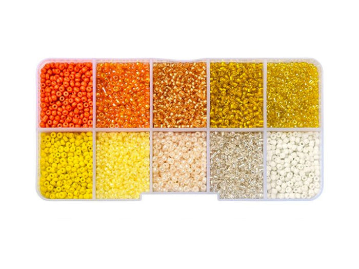 Achat Boite de perles de rocailles - 10 Nuances jaunes orangées - 2,5mm - 8500 pcs