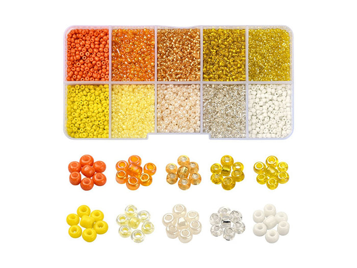 Achat Boite de perles de rocailles - 10 Nuances jaunes orangées - 2,5mm - 8500 pcs