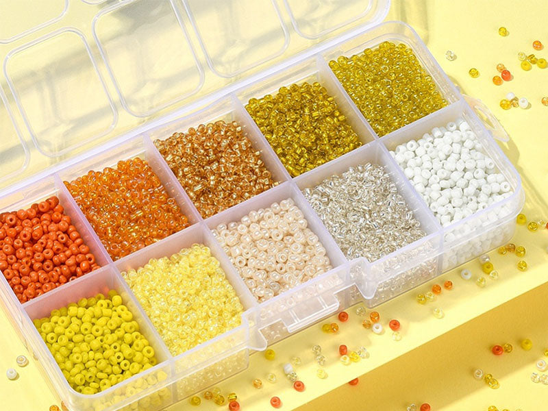 achat Boite de perles de rocailles - 10 Nuances jaunes orangées - 2,5mm - 8500 pcs