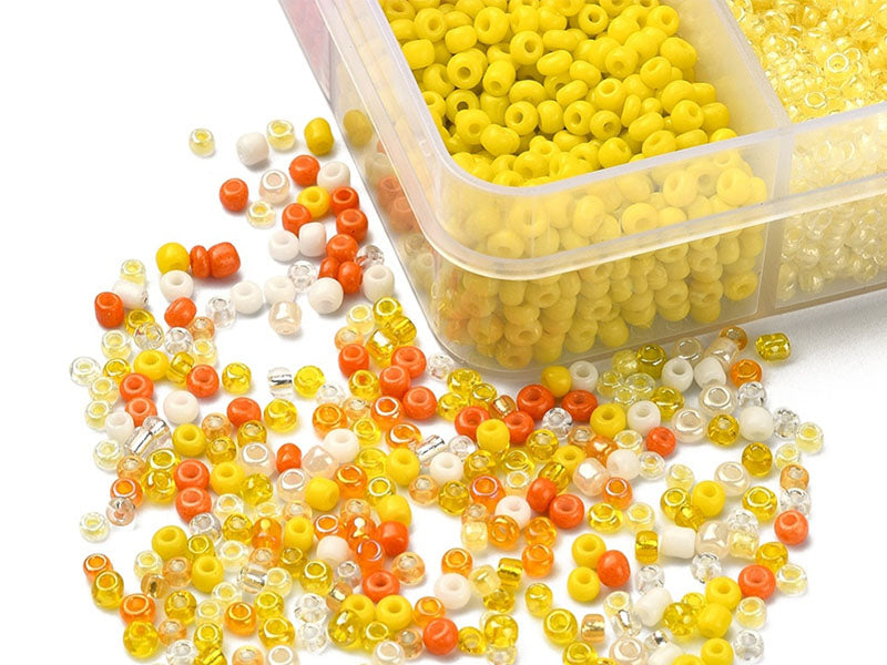 achat Boite de perles de rocailles - 10 Nuances jaunes orangées - 2,5mm - 8500 pcs