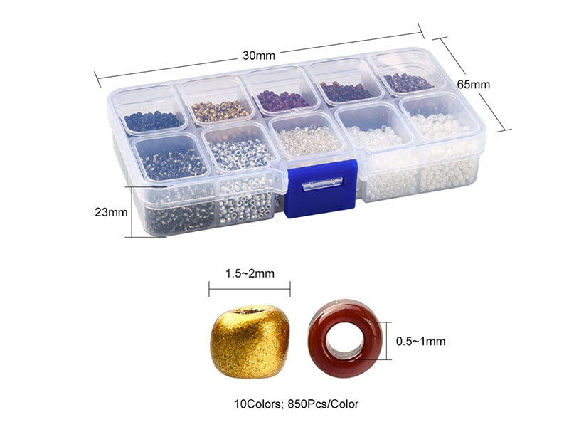 achat Boite de perles de rocailles - 10 Nuances Métal - 2,5mm - 8500 pcs