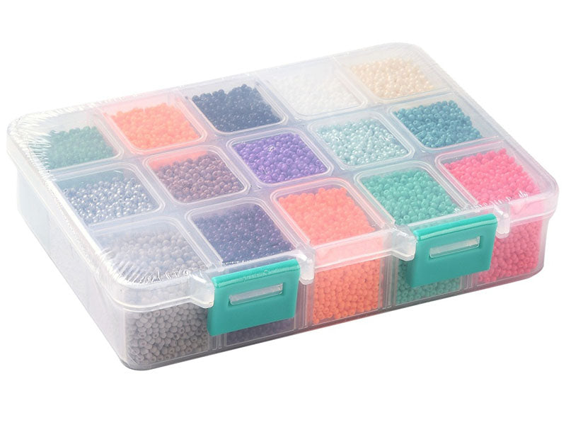 achat Boite de perles de rocailles multicolore - 15 couleurs - 2,5mm