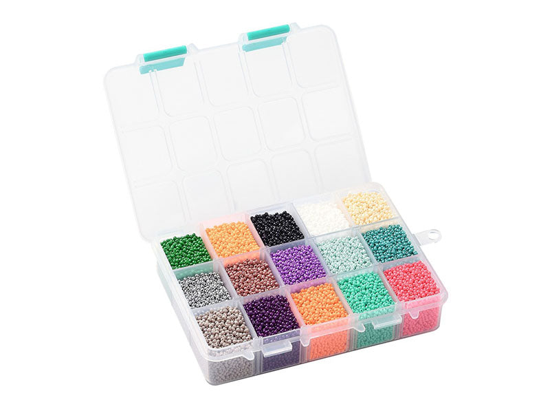 achat Boite de perles de rocailles multicolore - 15 couleurs - 2,5mm