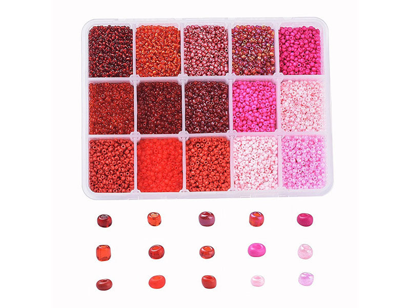 Achat Boite de perles de rocailles Nuances rouges & roses - 15 couleurs - 2,5mm