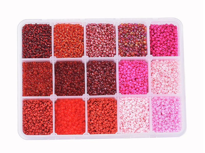 Achat Boite de perles de rocailles Nuances rouges & roses - 15 couleurs - 2,5mm