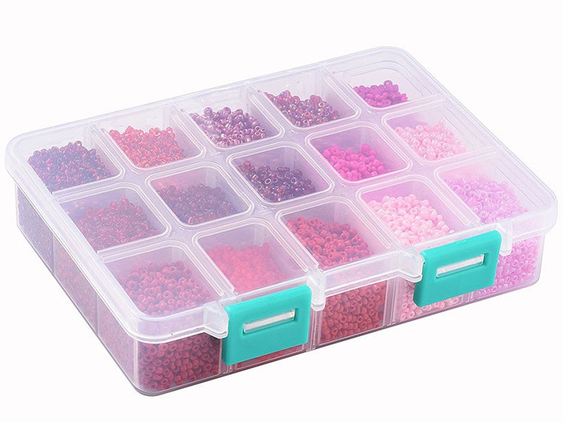 achat Boite de perles de rocailles Nuances rouges & roses - 15 couleurs - 2,5mm