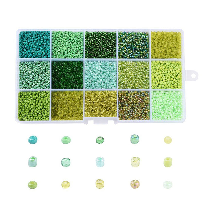 achat Boite de perles de rocailles - 15 Nuances Vertes - 2,5mm
