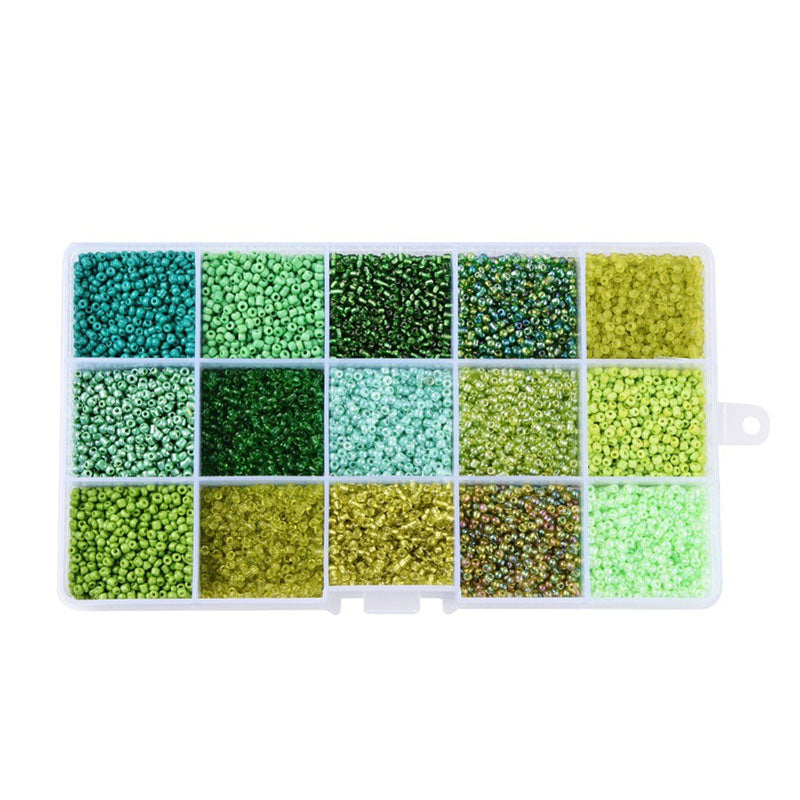 achat Boite de perles de rocailles - 15 Nuances Vertes - 2,5mm