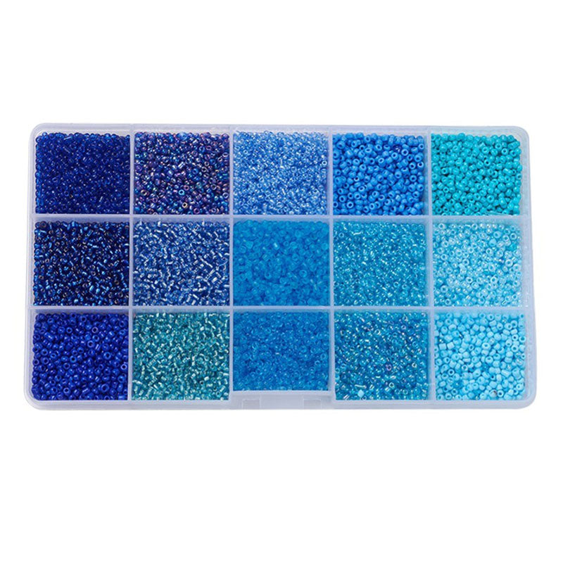 Achat Boite de perles de rocailles - 15 Nuances Bleues - 2,5mm