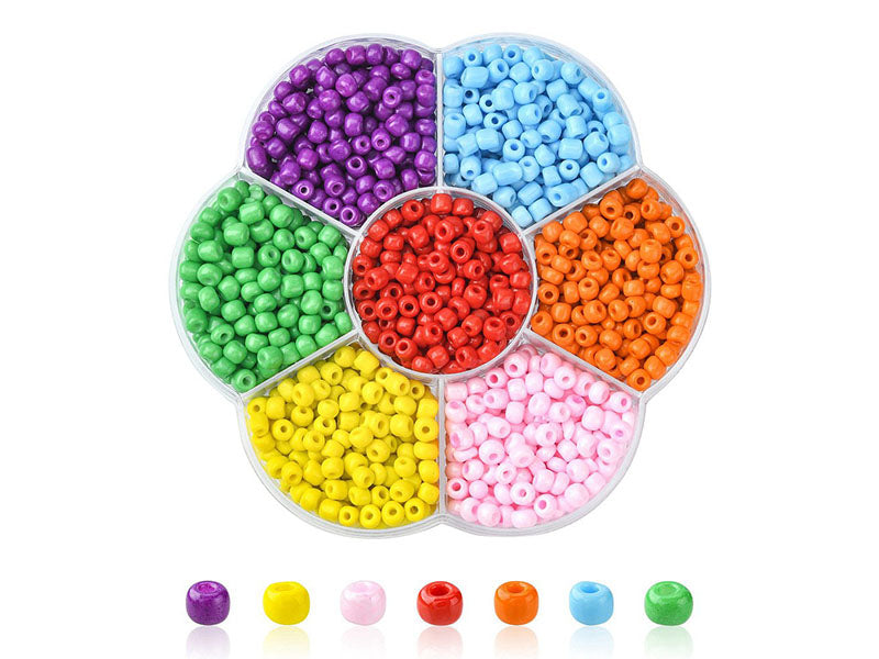 Achat Boite de 7 couleurs de grosses perles de rocailles - 4 mm