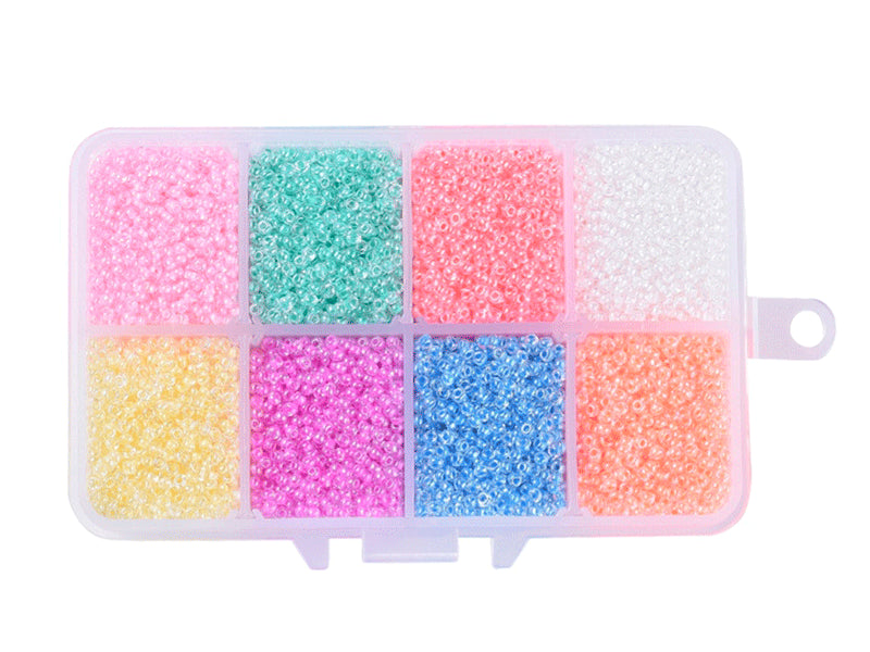 Achat Boite de perles 8 couleurs acidulées transparentes