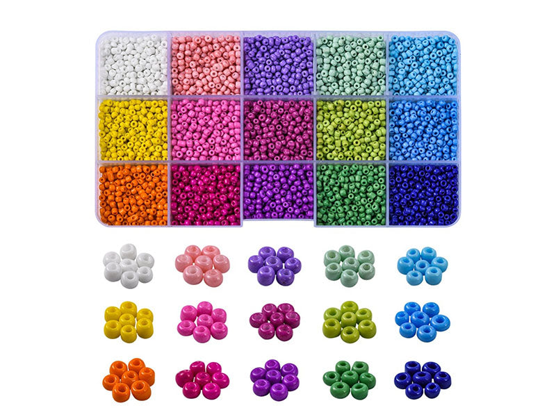Achat Kit Boite de perles 15 couleurs opaques + 2 bobines fils + pince
