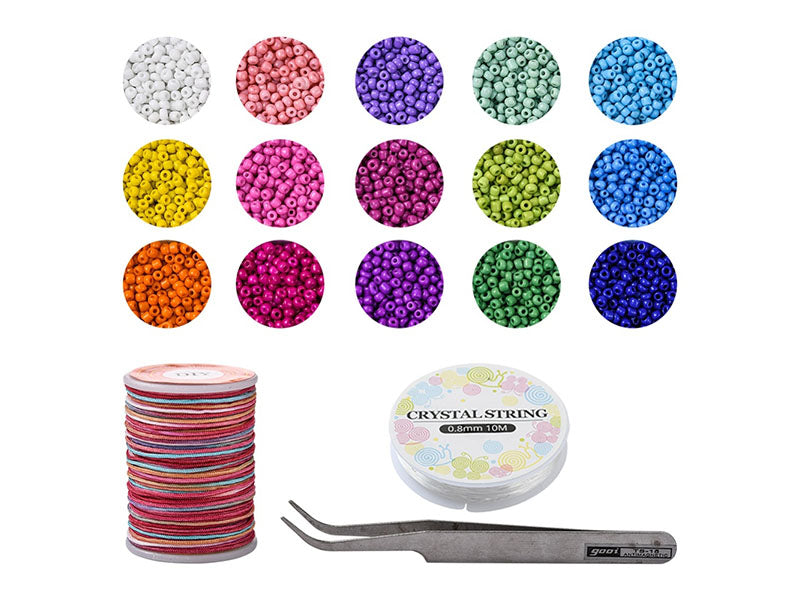 Achat Kit Boite de perles 15 couleurs opaques + 2 bobines fils + pince