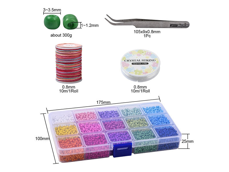 achat Kit Boite de perles 15 couleurs opaques + 2 bobines fils + pince
