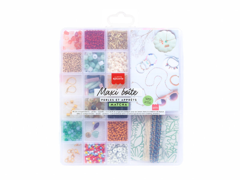 Achat Maxi boîte Matcha - 20 compartiments perles & apprêts pour création de bijoux