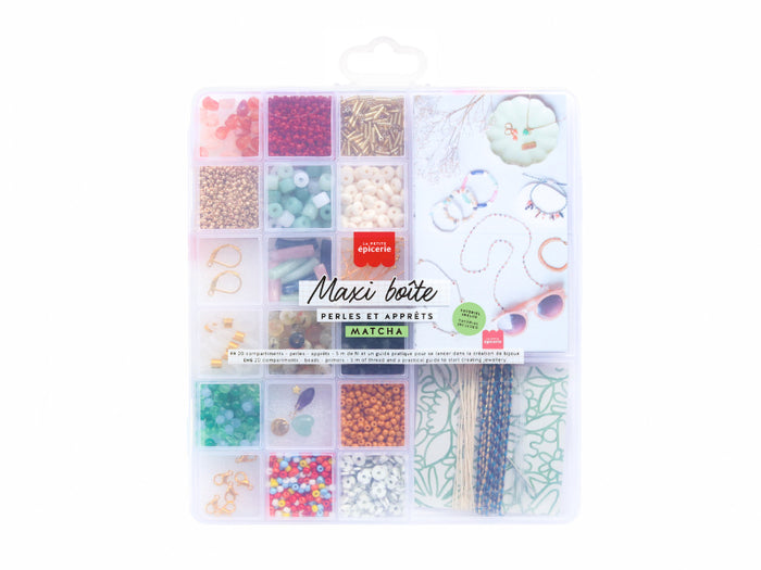 Achat Maxi boîte Matcha - 20 compartiments perles & apprêts pour création de bijoux