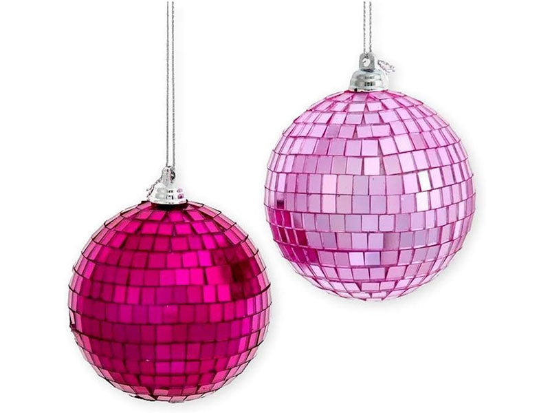 Boule de Noël effet boule à facettes - Rose - 6 cm