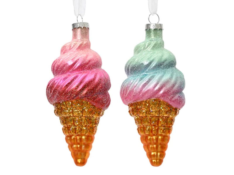 Achat Suspension de Noël en verre - Glace italienne cornet fraise