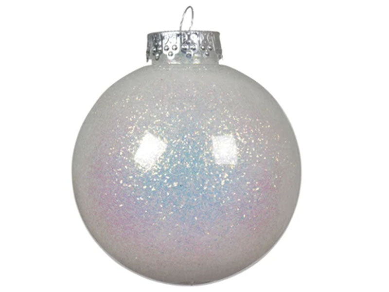 Achat Boule de Noël incassable blanche nacrée à paillettes - 8 cm