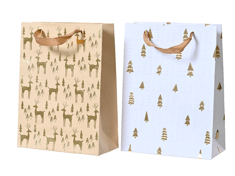 Achat Sac cadeau en papier - Sapins dorés - Taille M