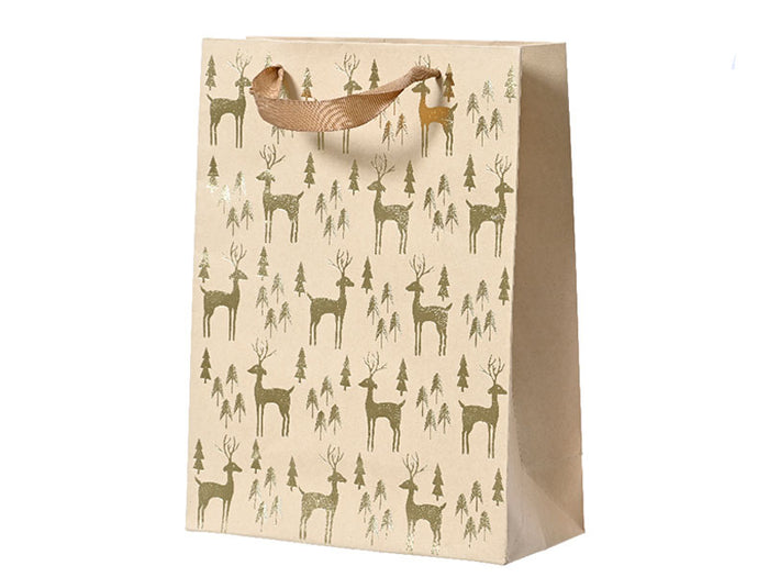 Achat Sac cadeau en papier - Rennes dorés - Taille M