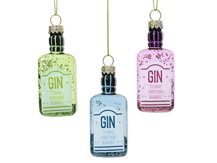 Achat Suspension de Noël en verre Bouteille Gin à paillettes - Bleu