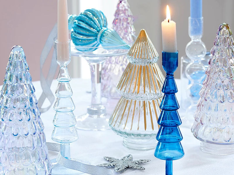 Achat Bougeoir Sapin de Noël en verre transparent nacré - Teinte Aléatoire