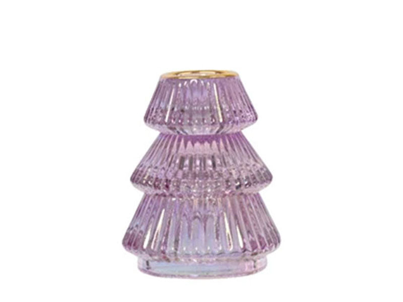 Bougeoir Sapin de Noël en verre transparent nacré - Teinte Aléatoire