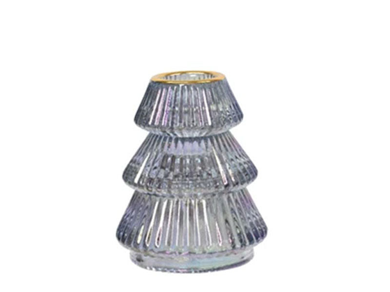 Bougeoir Sapin de Noël en verre transparent nacré - Teinte Aléatoire