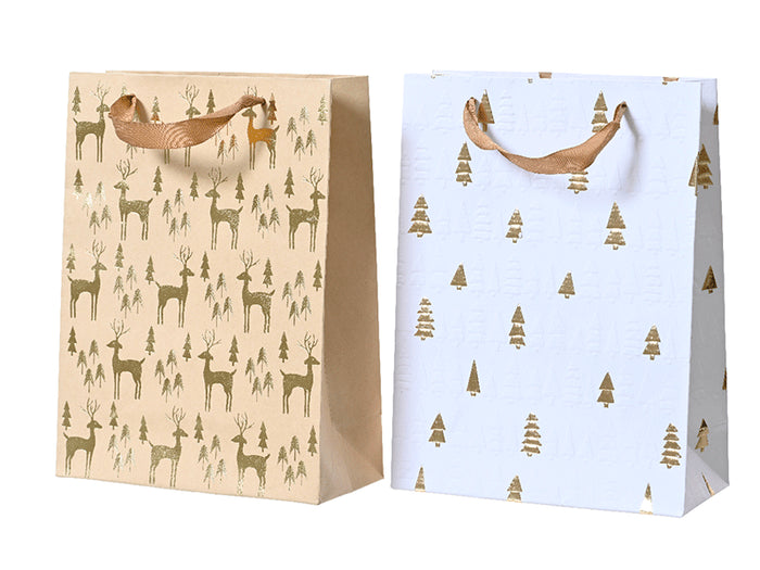 Achat Sac cadeau en papier - Sapins dorés - Taille S
