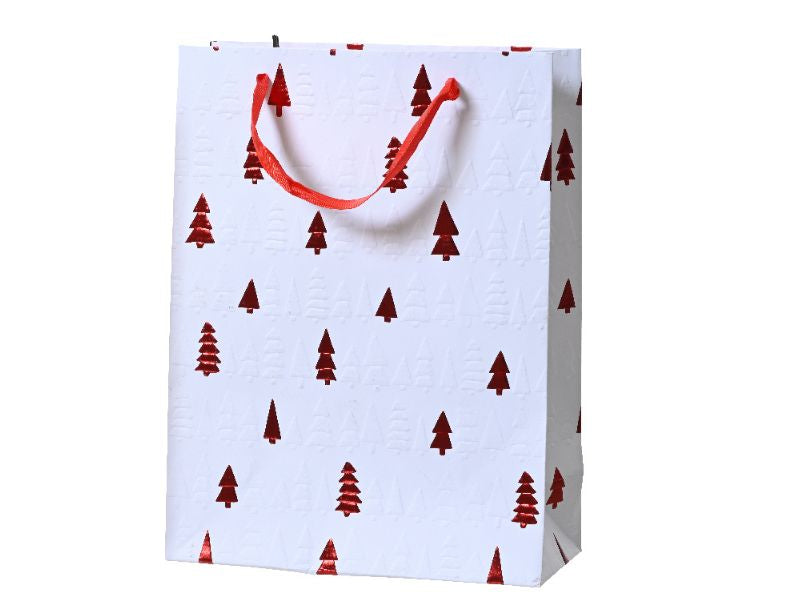 Sac cadeau en papier - Sapins rouges - Taille S