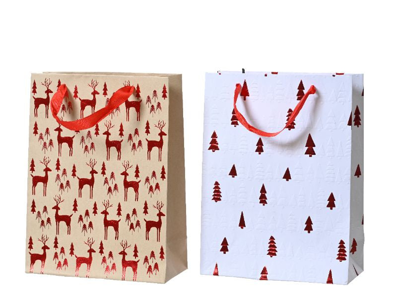 Achat Sac cadeau en papier - Sapins rouges - Taille L