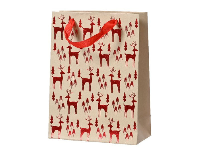 Achat Sac cadeau en papier - Rennes Rouges - Taille L