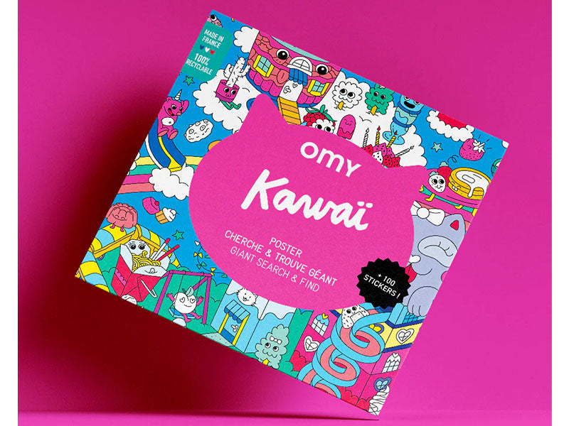 achat Poster géant à décorer Cherche & trouve Kawaï + 100 Stickers - OMY