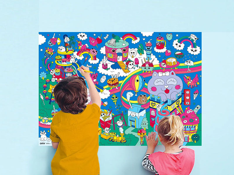 achat Poster géant à décorer Cherche & trouve Kawaï + 100 Stickers - OMY