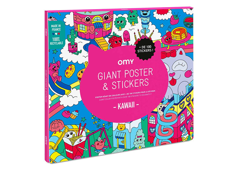 Achat Poster géant à décorer Cherche & trouve Kawaï + 100 Stickers - OMY