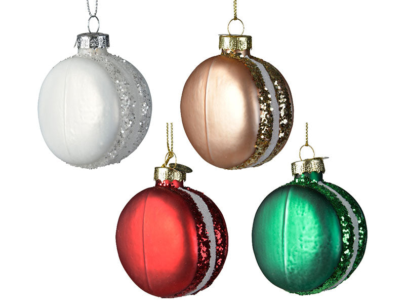 Achat Suspension de Noël en verre - Macaron blanc