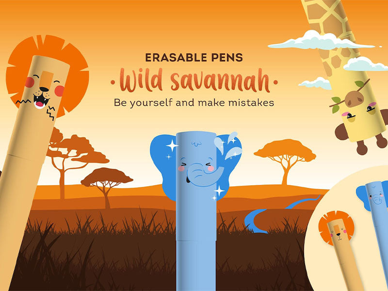 achat Set de 3 Stylos à encre gel effaçable Savane sauvage - Legami