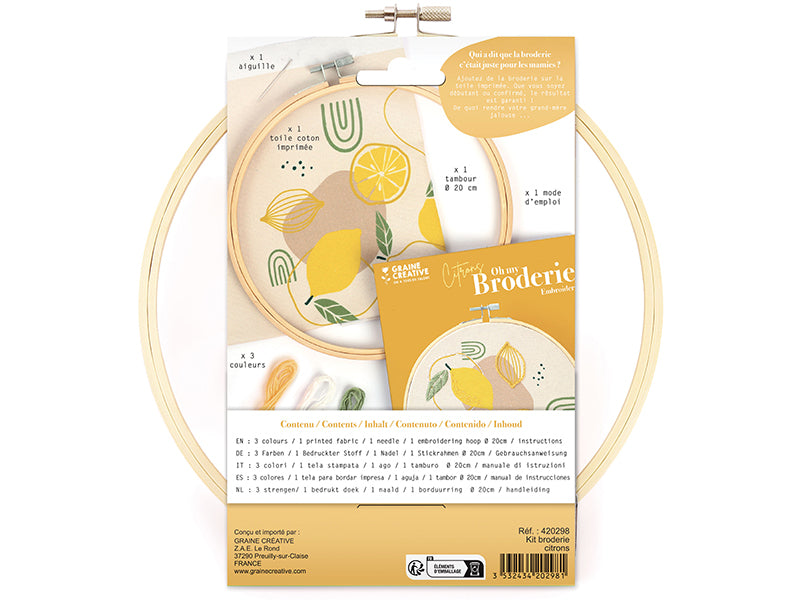 achat Kit broderie Graine Créative citron - Tambour 20cm